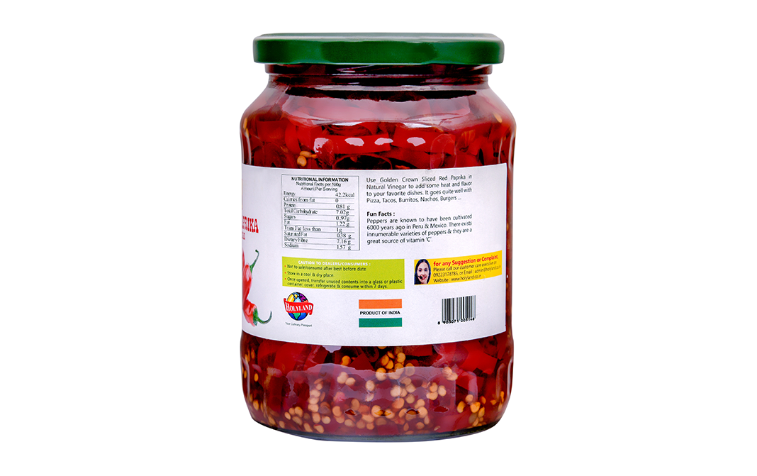 Golden Crown Sliced Red Paprika In Natural Vinegar   Glass Jar  680 grams